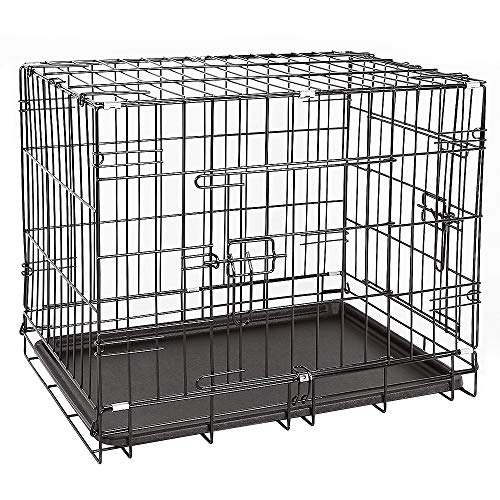 Belfoyer Käfig für Hunde, faltbar und tragbar, mit Tablett, Transportkäfig für Hunde, Kaninchen, Welpen und Haustiere, aus Metall, 76 x 47 x 53 cm, Größe M, Schwarz von Belfoyer
