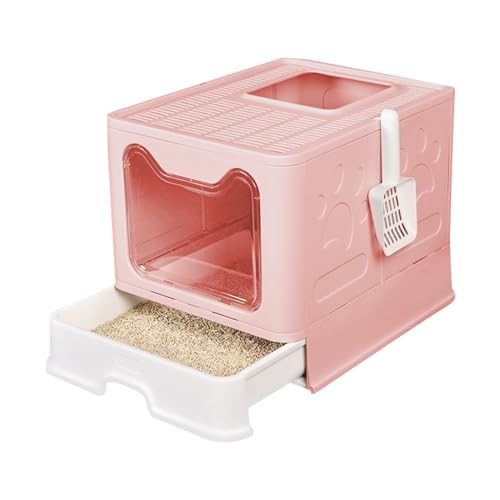 Belfoyer Faltbare Katzentoilette, Große Faltbare Katzenklo mit Deckel, Katzenklo Schrank Schublade Design, Faltbar Katzenklo mit Deckel Inklusive Scoop, Rosa von Belfoyer