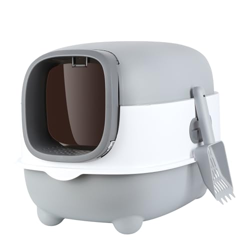 Belfoyer Katzentoilette mit UV-Sterilisation 40×39×56 cm – Geschlossenes Katzenklo mit Filter & Schaufel, PP-Material, Grau von Belfoyer