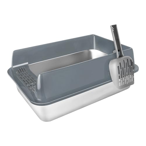 Edelstahl Katzenklo,Große Katzentoilette aus Metall, Für große Katzen, Kätzchen, Toilet, XXL Toilette,Leicht zu Reinigen,offenes Katzenklo,Rostfrei, Antihaft Glatte Oberfläche (Grau 50x35x24 cm) von Belfoyer