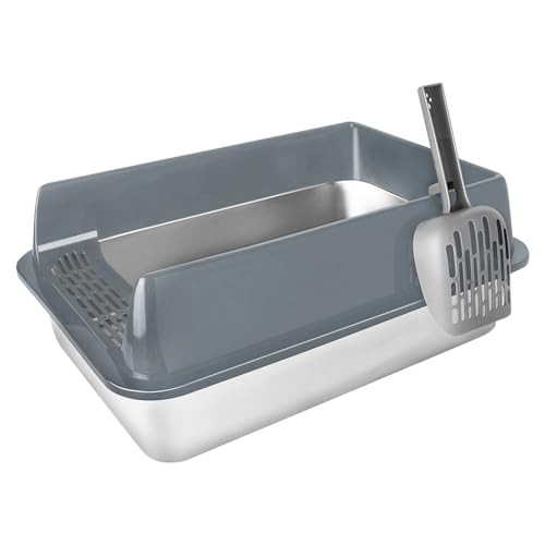 Edelstahl Katzenklo,Große Katzentoilette aus Metall, Für große Katzen, Kätzchen, Toilet, XXL Toilette,Leicht zu Reinigen,offenes Katzenklo,Rostfrei, Antihaft Glatte Oberfläche (Grau 60x40x30 cm) von Belfoyer