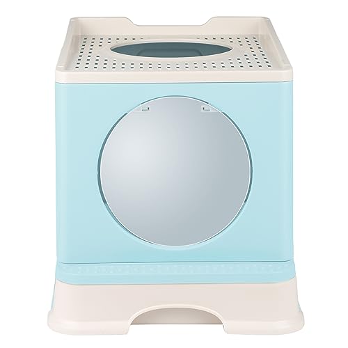 Geschlossene Katzentoilette für Katzen, Toilette, herausnehmbares Tablett, Schaufel, Bürste, tragbar, WC für Katzen mit Deckel für Groß und Klein, Blau Geschlossene Katzentoilette für Katzen, Toilette, herausnehmbares Tablett, Schaufel, Bürste, tragbar, WC für Katzen mit Deckel für Groß und Klein, Blau von Belfoyer