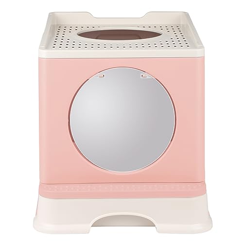 Katzenklo, Katzentoilette, mit Deckel,Vollständig Geschlossene Katzentoilette mit Deckel,Cat Litter Box Schubladensystem,Für große Katzen, Kätzchen, Toilet (Rosa 48 x 39 x 34 cm) von Belfoyer