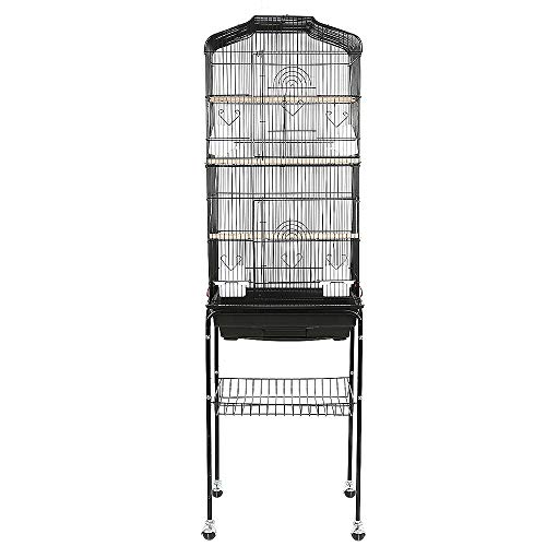 Vogelkäfig, Käfig, Vogelvoliere,Vogelkäfig Vogelvoliere mit Tür und Rollen Vogelhaus für Papageien,inkl. Vogelspielzeug, Vogel-Futternapf, Vogel-Sitzstangen,mit 4 Rollen（46x35x150cm Schwarz） von Belfoyer
