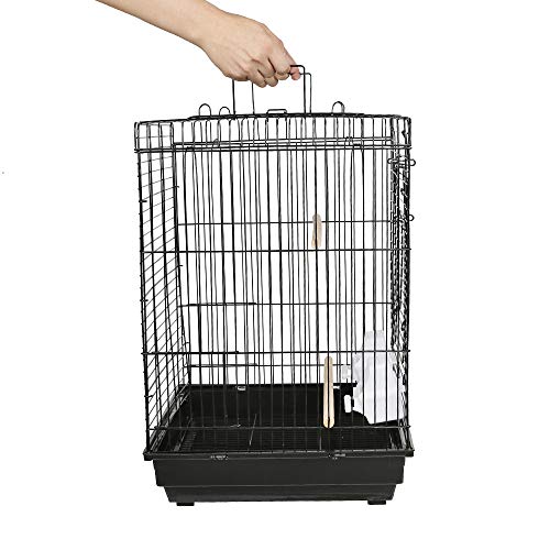 Vogelkäfig Wellensittich Kanarien Käfig,Vogelkäfig Vogelvoliere Tierkäfig Vogelhaus,mit extra viel Platz,mit Freisitz und Zubebör mit Ständer,Exotenkäfig（40x40x58cm Schwarz） von Belfoyer