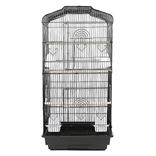 Vogelkäfig Wellensittich Kanarien Käfig,Vogelkäfig Vogelvoliere Tierkäfig Vogelhaus,mit extra viel Platz,mit Freisitz und Zubebör mit Ständer,Exotenkäfig（46x36x92cm Schwarz） von Belfoyer