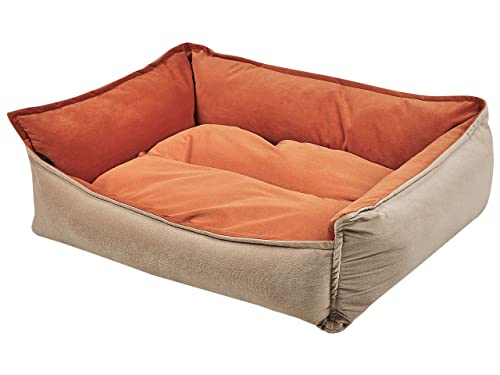 Rechteckiges Tierbett Samtstoff für Hunde Katzen Orange/Beige 70 x 60 cm Izmir von Beliani