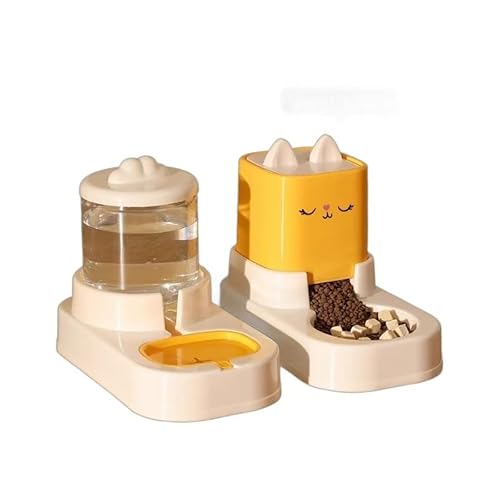 Belijoeuri,Hundefutter und Wasserspender, Futter und Wasserspender für Haustiere,Futterspender und Bewässerung, 2 näpfe mit wasserspender 2.2L + 1.8L（Gelb） von Belijoeuri