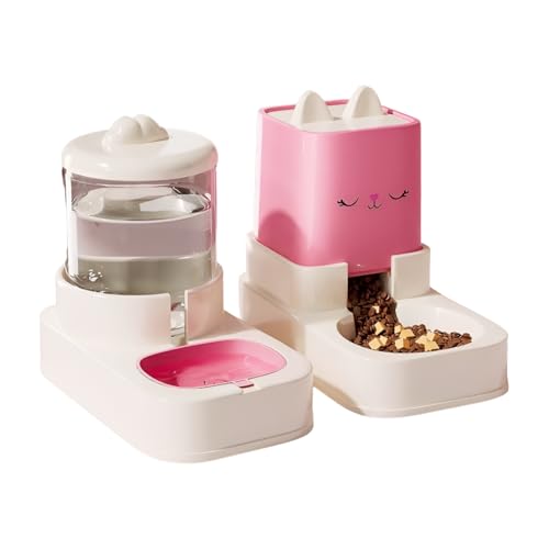 Belijoeuri,Hundefutter und Wasserspender,Futterspender und Bewässerung,Futter und Wasserspender für Haustiere, 2 näpfe mit wasserspender 2.2L + 1.8L（Rosa） von Belijoeuri