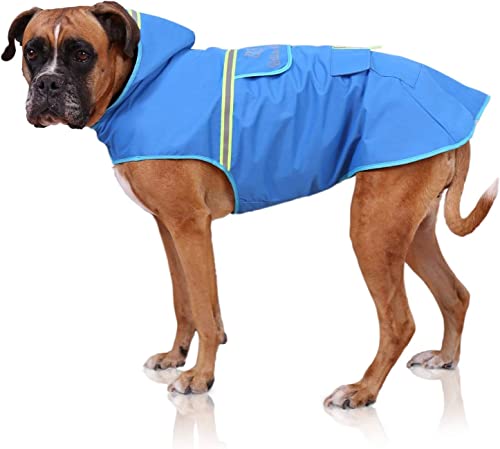 Bella & Balu Hunderegenmantel – Wasserdichter Hundemantel mit Kapuze und Reflektoren für trockene, sichere Gassigänge, den Hundespielplatz und den Urlaub mit Hund (L | Blau) von Bella & Balu