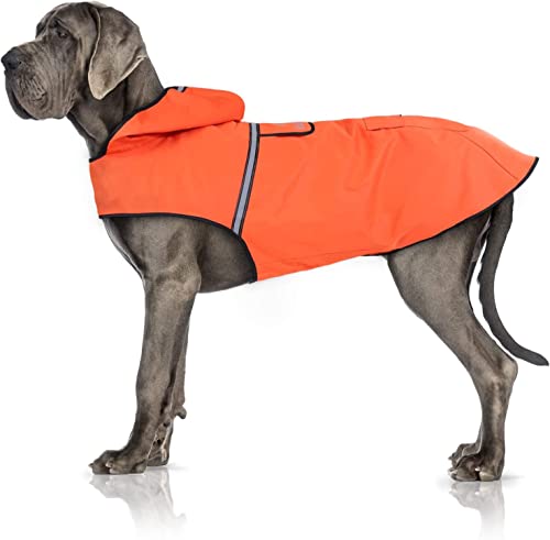 Bella & Balu Hunderegenmantel - Wasserdichter Hundemantel mit Kapuze und Reflektoren für trockene, sichere Gassigänge, den Hundespielplatz und den Urlaub mit Hund (M - Orange), hundewindeln von Bella & Balu