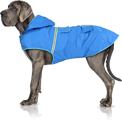 Bella & Balu Hunderegenmantel - Wasserdichter Hundemantel mit Kapuze und Reflektoren für trockene, sichere Gassigänge, den Hundespielplatz und den Urlaub mit Hund (M - Orange), hundewindeln von Bella & Balu