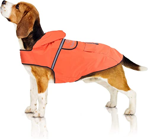 Bella & Balu Hunderegenmantel – Wasserdichter Hundemantel mit Kapuze und Reflektoren für trockene, sichere Gassigänge, den Hundespielplatz und den Urlaub mit Hund (M | Orange) von Bella & Balu