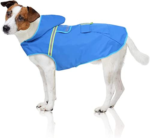 Bella & Balu Hunderegenmantel – Wasserdichter Hundemantel mit Kapuze und Reflektoren für trockene, sichere Gassigänge, den Hundespielplatz und den Urlaub mit Hund (XS | Blau) von Bella & Balu