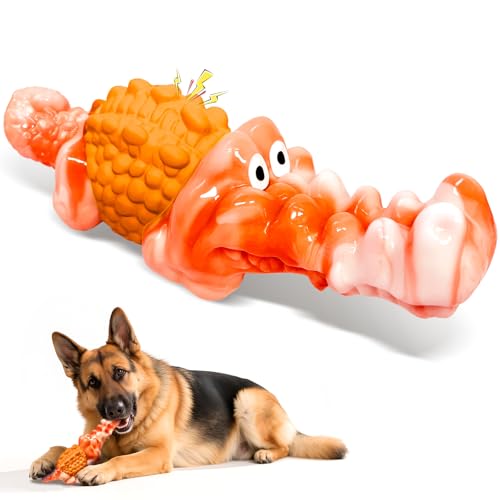 Unzerstörbares quietschendes Krokodil-Hundespielzeug für kleine/mittelgroße/große Rassen, bestes robustes Kauspielzeug für Zahnreinigung und Angstreduzierung, Langeweile oder Stressabbau von BellaWagg