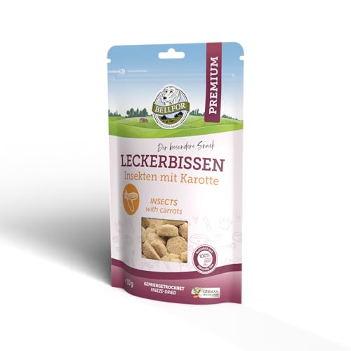 Leckerbissen für Hunde - Insekten mit Karotte von Bellfor, 50 g. Getreidefreies, hypoallergenes Hundeleckerli mit Insektenprotein, leicht verdaulich. Gefriergetrockneter Hundeleckerli. von Bellfor
