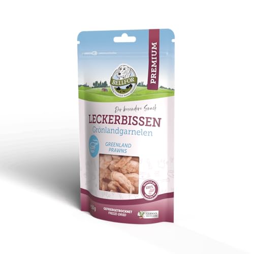 Bellfor Gefriergetrocknete Grönlandgarnelen – 35 g – Getreidefreie Leckerli für Hunde, Unterstützt die Verdauung, Reich an Hochwertigem Protein von Bellfor