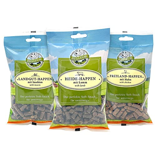 Bellfor Gutshof-Happen Hypoallergene getreidefreie Soft-Snack für Hunde mit hoher Verdaulichkeit ohne tierische Nebenerzeugnisse 200 g (Mix 3 (Huhn, Lamm, Insekten)) von Bellfor