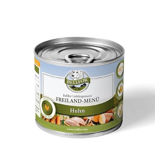 Bellfor Freiland-Menü Getreidefreies Nassfutter für Hunde mit Huhn 200g, Hundefutter ohne Getreide und ohne Zuckerzusätze, Qualitätsernährung für Ihren Vierbeiner von Bellfor