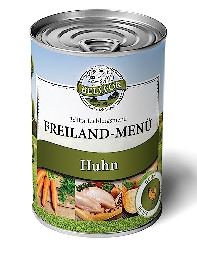 Bellfor Getreidefreies Nassfutter für Hunde mit Huhn Freiland-Menü 400g. Reich an Frischem Regionalen Obst & Gemüse, Frei von Künstlichen Zusätzen, Perfekt für Sensible & Alle Rassen. von Bellfor