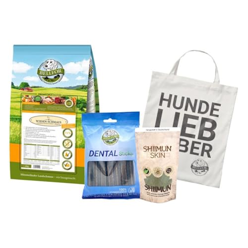 Bellfor Futterset für Malinois Getreidefreies Trockenfutter mit Huhn 4 kg Dental Sticks 100 g und Nahrungsergänzung mit Shiitake - Shiimun Skin Pulver 50 g von Bellfor