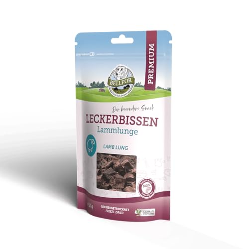 Gesunder Leckerbissen für Hunde Gefriergetrocknete Lammlunge von Bellfor Hundefutter - 50 g. Getreidefreie gefriergetrocknete Hundesnacks, leicht verdaulich. Gesunde Hundeleckerlis. von Bellfor