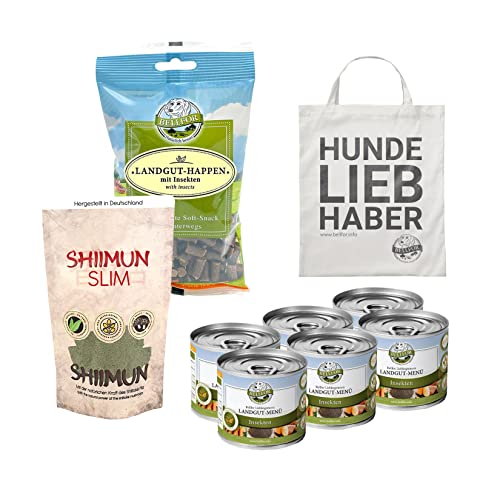 Bellfor Hypoallergen Nassfutter & Snacks für kleine Hunde - Gewichtskontrolle mit Psyllium & Pilzextrakten, 6x200g + 200g Leckerlis + 50g Diät-Pack von Bellfor