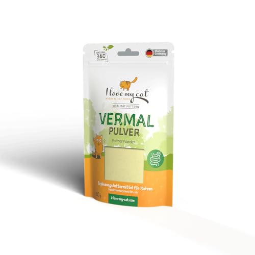 I love my cat Vermal-Pulver für Katzen: Hochwertige Nahrungsergänzung gegen Giardien, Darmparasiten und Verdauungsstörungen, natürlich und effektiv, 80 g. von I love my cat