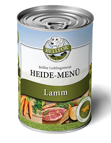 Bellfor Heide-Menü Hundefutter Nass mit Frischem Lammfleisch Getreidefrei Ohne Soja Zucker Synthetische Farb- Konservierungs- und Aromastoffe 400 g von Bellfor