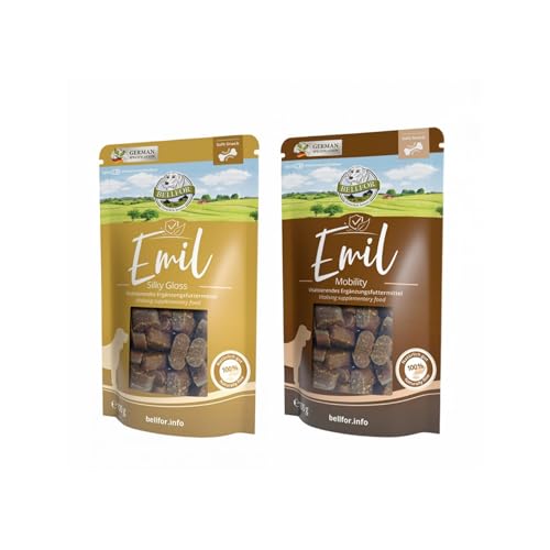 Bellfor Mix 2 Emil Soft-Snacks Set: Mobility & Silky Gloss - Hundeleckerli mit Lachs für aktive Hunde und Starke Abwehrkräfte. Ideal für das Hundetraining - 200 g / 120 Stück von Bellfor