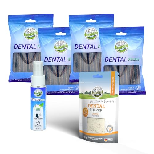 Bellfor Natürliches Zahnpflege Gegen Zahnstein Einfache Anwendung und Dosierung Ausgezeichnete Bekömmlichkeit Für Alle Hunderassen Geeignet (Sparset, (Pulver, Sticks 4x100 g, Spray)) von Bellfor
