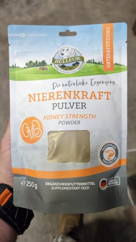 Bellfor Nierenkraft Pulver für Hunde 80g, Nierenfutter zur Unterstützung der Nierenfunktion, Natürliches Nahrungsergänzungsmittel mit Ackerschachtelhalm bei Entgiftungen & Lebererkrankungen von Bellfor