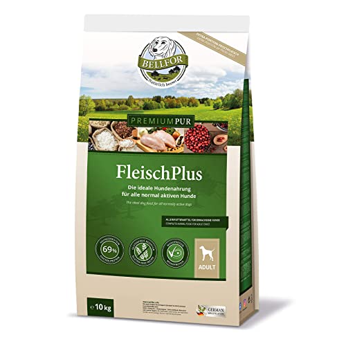 Bellfor Premium PUR FleischPlus Glutefrei Hundefutter mit Hohem Fleischanteil 10 kg - Die ideale Nahrung für alle normal aktiven Hunde von Bellfor