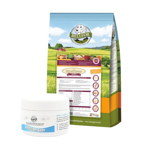 Bellfor Set für kleine Hunde zur Unterstützung der Analdrüsenpflege – Getreidefreies Trockenfutter 2,5 kg und Analdrüsen Salbe 30 ml von Bellfor