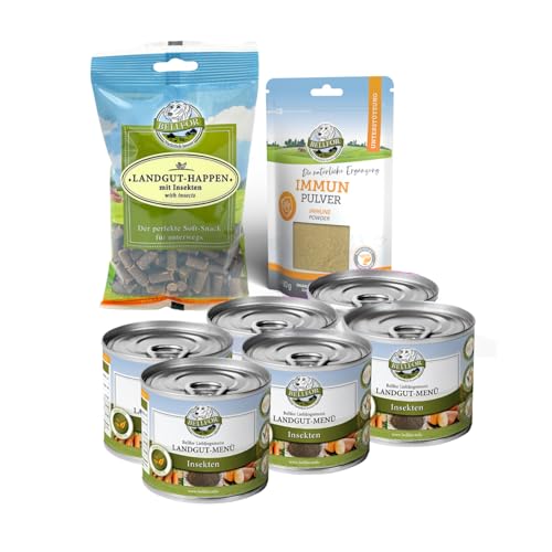 Bellfor Sparset Hundefutter für kleine Hunde mit Leishmaniose: Nassfutter Landgut-Menü 6 x 200 g, Hundeleckerli Landgut-Happen 200 g, Ergänzungsfuttermittel für Hunde Immun Pulver 80 g von Bellfor