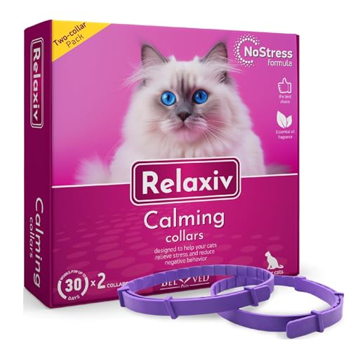 Relaxivet Beruhigendes Halsband für Katzen,Verbesserte DE-Stress Formel,Reduziert Angst während der Reise, Feuerwerk, Donner, Tierarztbesuche,Hilft Stress abzubauen, Kämpfen, Verstecken (2 Stück) von Beloved Pets