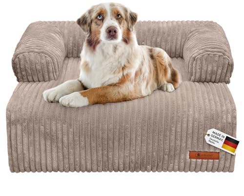 Belune Hundecouch Deluxe - waschbar [Beige, M - 100cm x 85cm] Hundebett Plüsch, Hundecouch, Sofaschutz kleine & Mittelgroße Hunde von Belune
