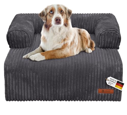 Belune Hundecouch Deluxe - waschbar [Dunkelgrau, M - 100cm x 85cm] Hundebett Plüsch, Hundecouch, Sofaschutz kleine & Mittelgroße Hunde von Belune