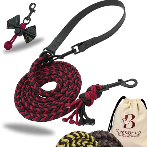 Ben&Bruno Hundeleine | 100% Handgefertigt aus Paracord | Robust, Sicher & Langlebig | Komfortabler Griff | 1,7m Länge für Spaziergänge/Laufen/Training | Für Kleine, Mittelgroße & Große Hunde | Rot von Ben&Bruno