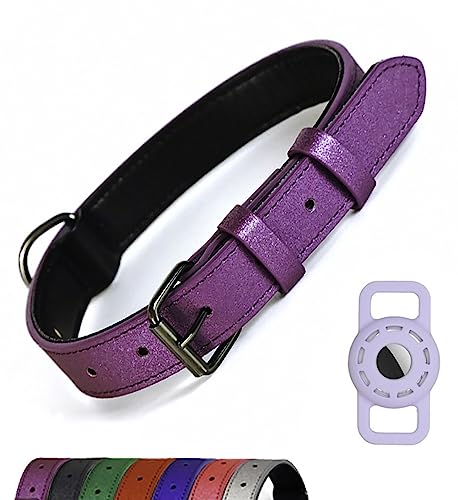 Atmungsaktives, robustes Hundehalsband mit AirTag-Halterung, modisches, weich gepolstertes Leder-AirTag-Hundehalsband mit verstellbarer, rostfreier Metallschnalle für kleine, mittelgroße und große Hunde (XS (20,3 cm ~ 30,5 cm, lila) von Bencacawinstyle