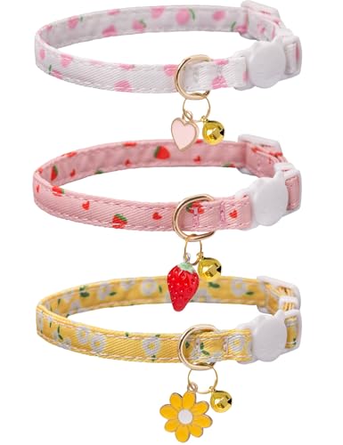 Katzenhalsband mit Glöckchen, 3 Stück, verstellbare Sicherheitshalsbänder, ideal für Mädchen, Jungen, Kätzchen. (Rosa, Weiß, Gelb) von Bencacawinstyle