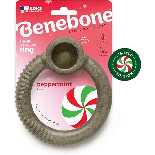 Benebone Pfefferminzring - Limited Edition Holiday Flavor, langlebiges Kauspielzeug für aggressive Kauer, hergestellt in den USA, klein von Benebone