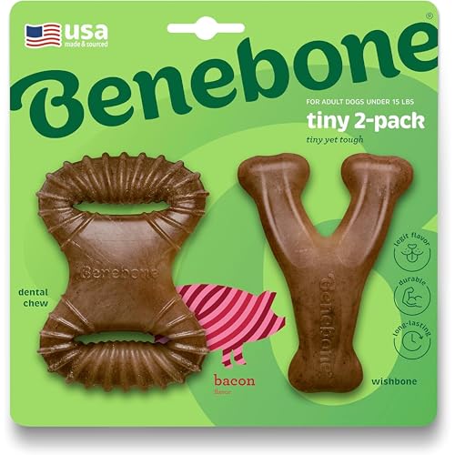 Benebone Winziger 2er-Pack langlebiger Zahnkau-/Querlenker für Aggressive Kauer, echter Speck von Benebone