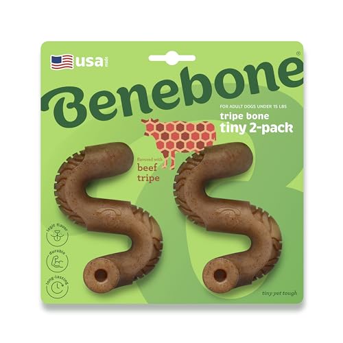 Benebone Winziges Kauspielzeug für Hunde mit Kuttchenknochen, langlebig, für Aggressive Kauer, echte Kutteln, 2 Stück von Benebone