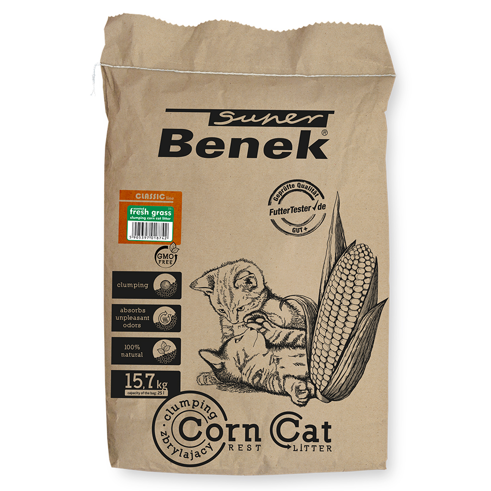 Super Benek Corn Cat Frisches Gras - 25 l (ca. 15,7 kg) von Benek