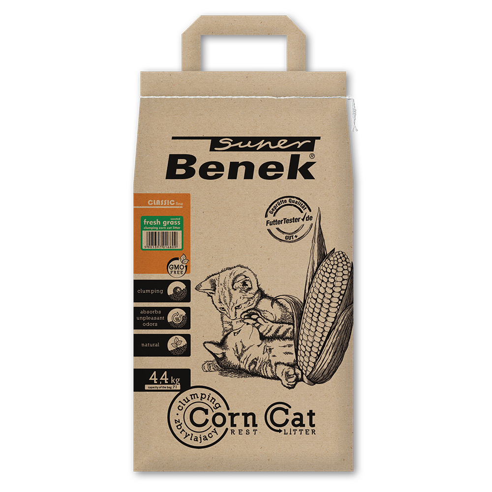 Super Benek Katzenstreu - Probiergröße 7 l - Corn Cat Frisches Gras von Benek