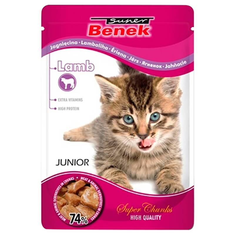 Super Benek Super Chunks Kitten 24 x 100 g - Lamm in Sauce von Benek