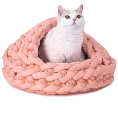 Beneluckyo Gestrickte Katzenhöhle, 50,8 cm, Rosa, Katzenbetten für Hauskatzen, Kätzchen oder Welpen, flexibles Haustierbett, verwandelt sich in Zelt, Nest oder Pad, maschinenwaschbar von Beneluckyo