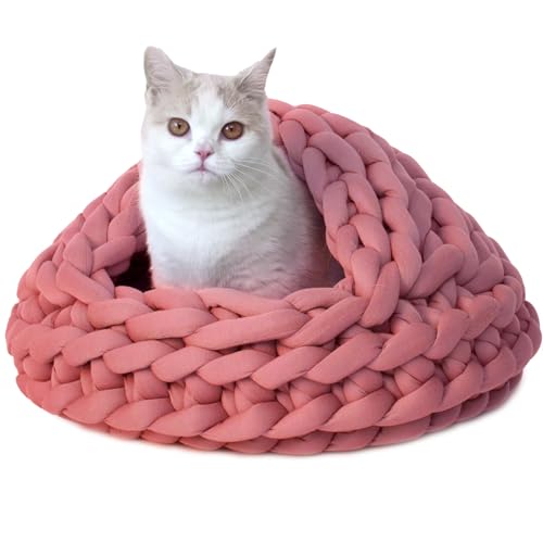 Beneluckyo Gestrickte Katzenhöhle, 50,8 cm, kleine Katzenbetten für Hauskatzen, Kätzchen oder Welpen, flexibles Haustierbett, verwandelt sich in Zelt, Nest oder Pad, maschinenwaschbar, Rotbraun Beneluckyo Gestrickte Katzenhöhle, 50,8 cm, kleine Katzenbetten für Hauskatzen, Kätzchen oder Welpen, flexibles Haustierbett, verwandelt sich in Zelt, Nest oder Pad, maschinenwaschbar, Rotbraun von Beneluckyo