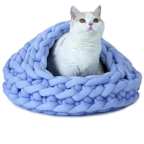 Beneluckyo Handgewebtes Katzenbett für Indoor-Katzen, 50,8 cm, flexible Katzenhöhle, verwandelt sich in Zelt, Nest oder Pad, waschbares grobes Garn, Kätzchen und kleines Haustierbett, Blau Beneluckyo Handgewebtes Katzenbett für Indoor-Katzen, 50,8 cm, flexible Katzenhöhle, verwandelt sich in Zelt, Nest oder Pad, waschbares grobes Garn, Kätzchen und kleines Haustierbett, Blau von Beneluckyo